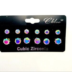 Earrings CZ round studs iridescent Pierced!